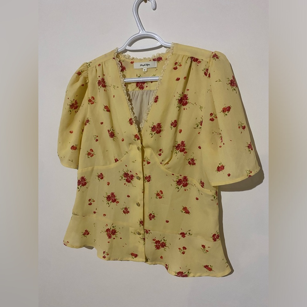 Vintage Floral Yellow Blouse
